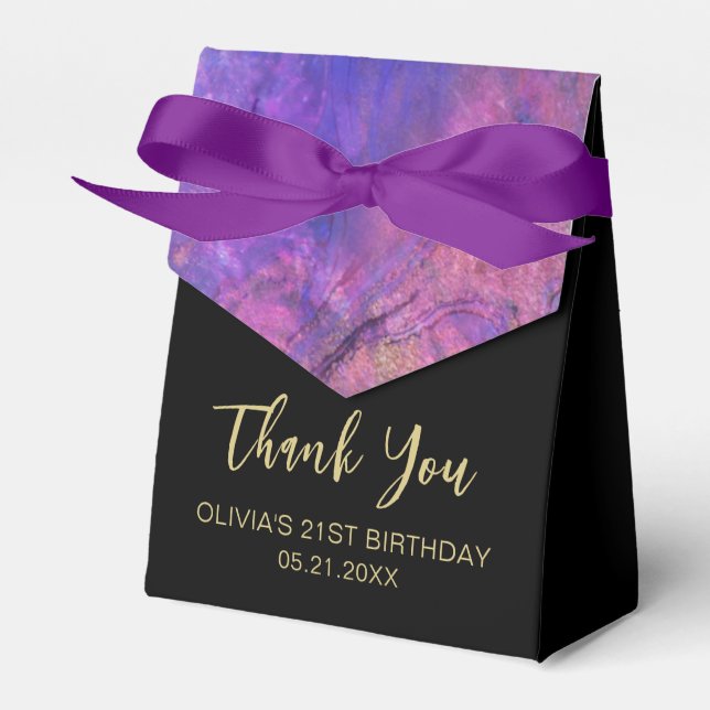 Thank You Birthday Modern Pink Purple Favour Boxes (Front Side)