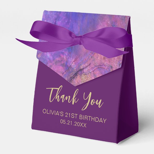 Thank You Birthday Modern Pink Purple Favour Boxes (Front Side)