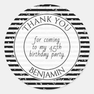 Thank You Birthday Party Black/White Stripe Round Classic Round Sticker