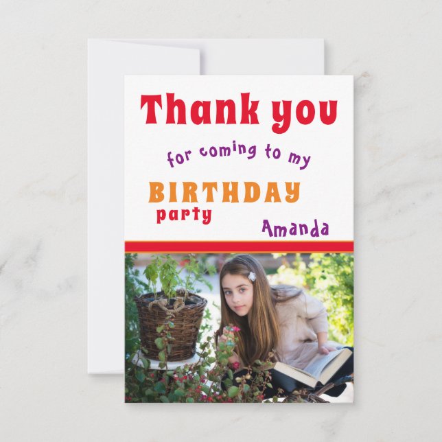 Thank you Birthday Party Card Kids Photo (Front)
