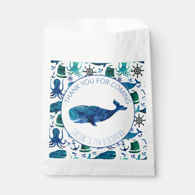 Thank You Birthday Party Marine Whale Nautical Favour Bags (Front)