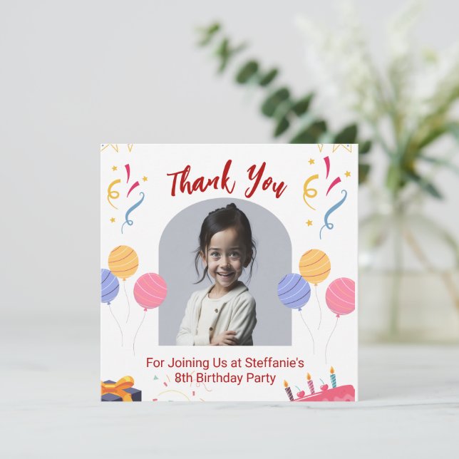 Thank You Birthday Party Personalise Card (Standing Front)