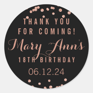 Thank You Birthday Rose Gold Glitter Confetti Classic Round Sticker