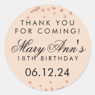 Thank You Birthday Rose Gold Glitter Confetti Classic Round Sticker