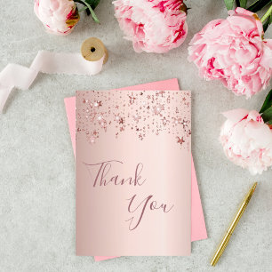 Thank you birthday rose gold sparkling stars card