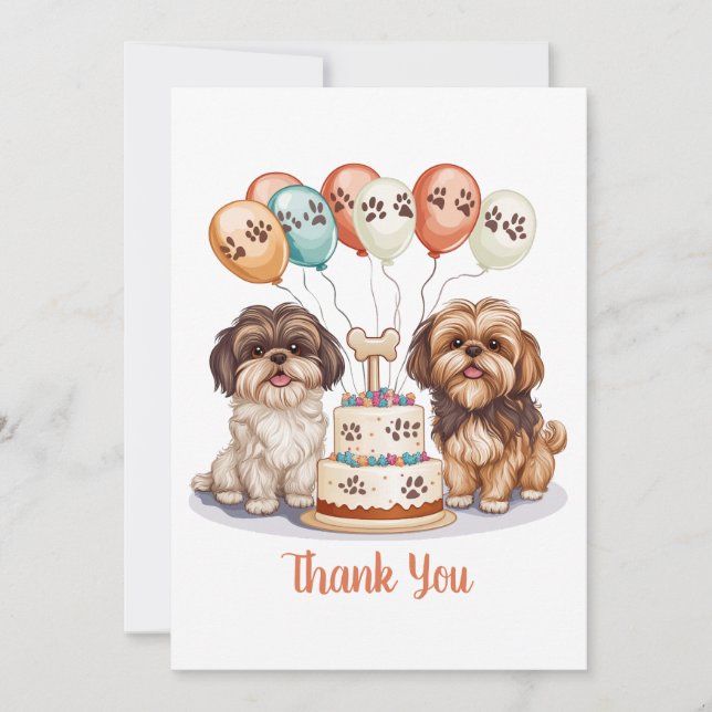 Thank You Birthday Shih Tzu Dogs Birthday Cake Card (Front)