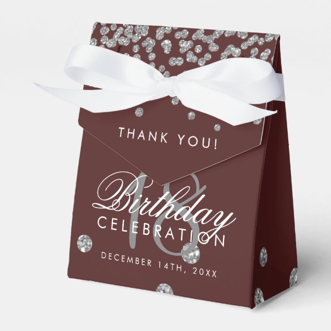 Thank You Birthday Silver Confetti Burgundy Favour Box (Front Side)