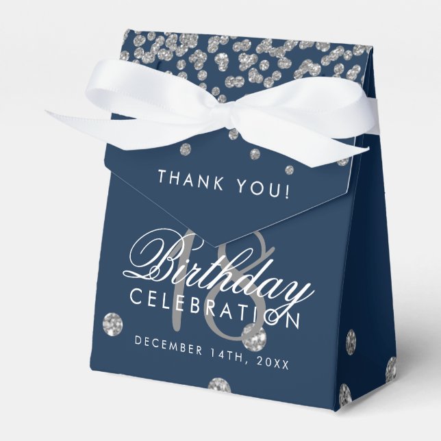 Thank You Birthday Silver Glitter Confetti Navy Favour Box (Front Side)