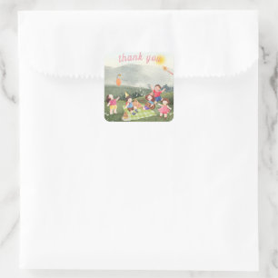 Thank you birthday sticker for kid's garden party