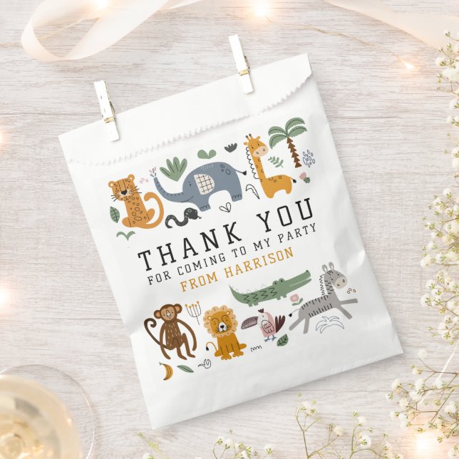 Thank You Birthday Two Wild Safari Animals Kids Favour Bags (Clipped)