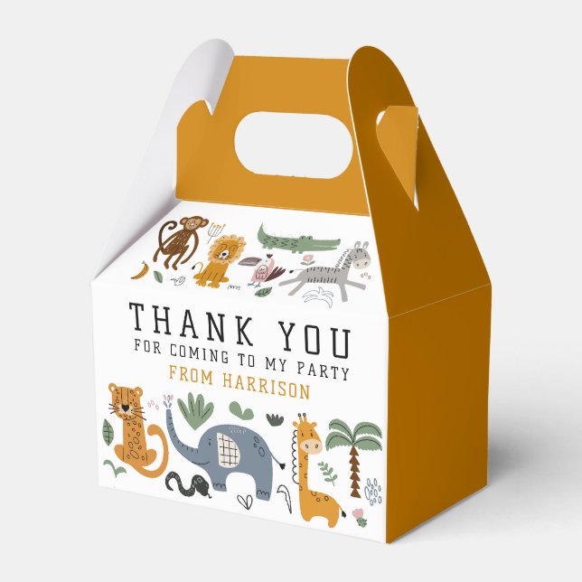 Thank You Birthday Two Wild Safari Animals Kids Favour Box (Front Side)