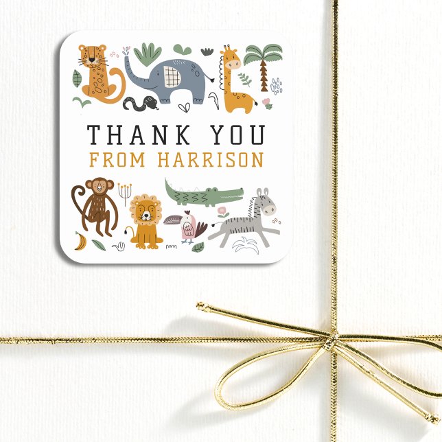 Thank You Birthday Two Wild Safari Animals Kids Square Sticker (Creator Uploaded)