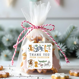 Thank You Birthday Two Wild Safari Animals Kids Square Sticker