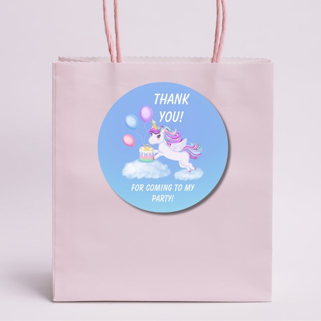 Thank You Birthday Unicorn with Cake Classic Round Sticker (Creator Uploaded)