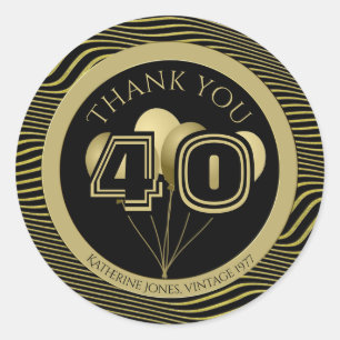 Thank You: Black and Gold Any Birthday Party Classic Round Sticker