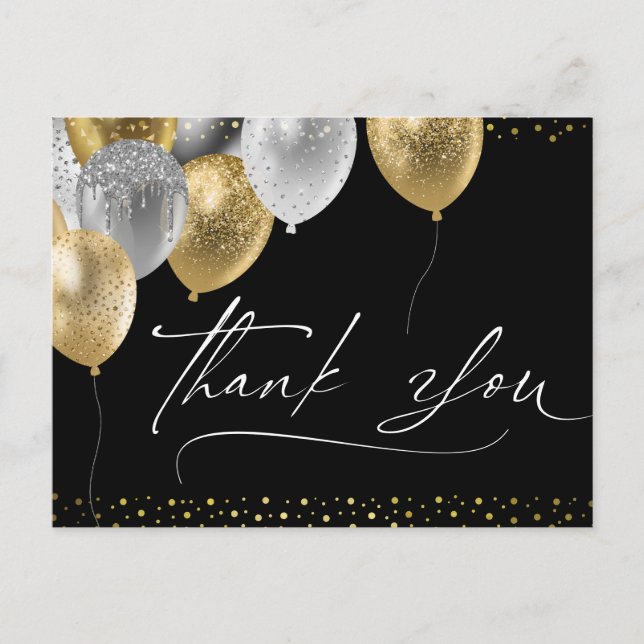 Thank You Black and Gold Elegant Postcard (Front)