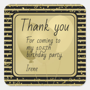 Thank You - Black and Gold Simple Stripes Square Sticker