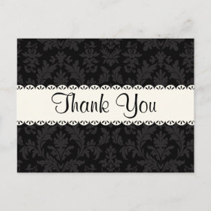 Thank You Black and Grey Damask Floral  Post Card
