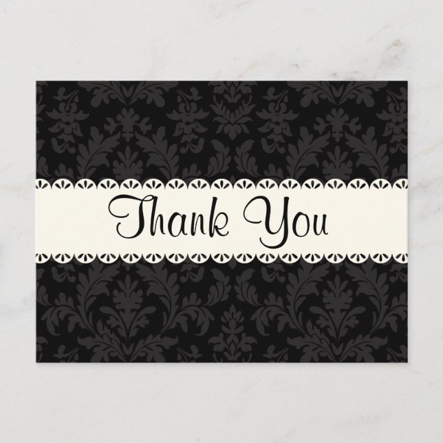 Thank You Black and Grey Damask Floral  Post Card (Front)