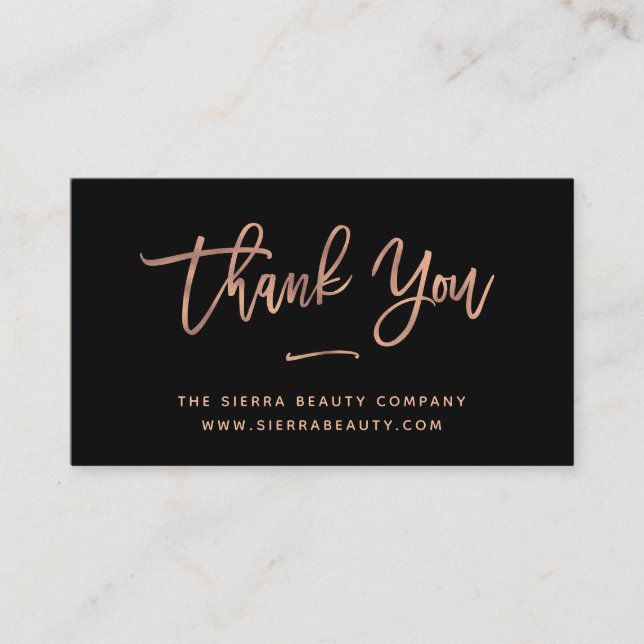 Thank You | Black and Rose Gold Small Business Business Card (Front)