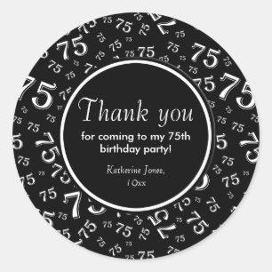 Thank You: Black and White 75th Number Collage Classic Round Sticker