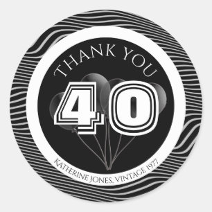 Thank You: Black and White Any Birthday Party Classic Round Sticker