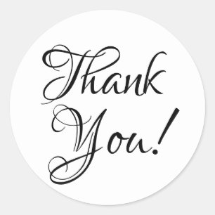 Thank you black and white calligraphy elegant classic round sticker