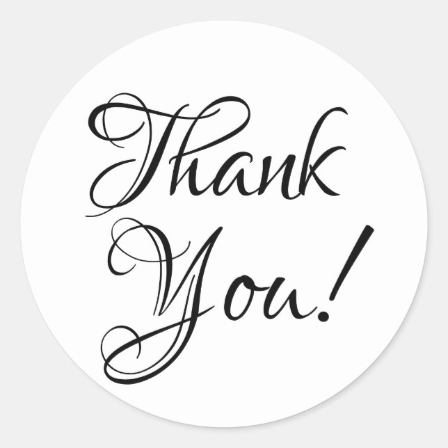 Thank you black and white calligraphy elegant classic round sticker (Front)