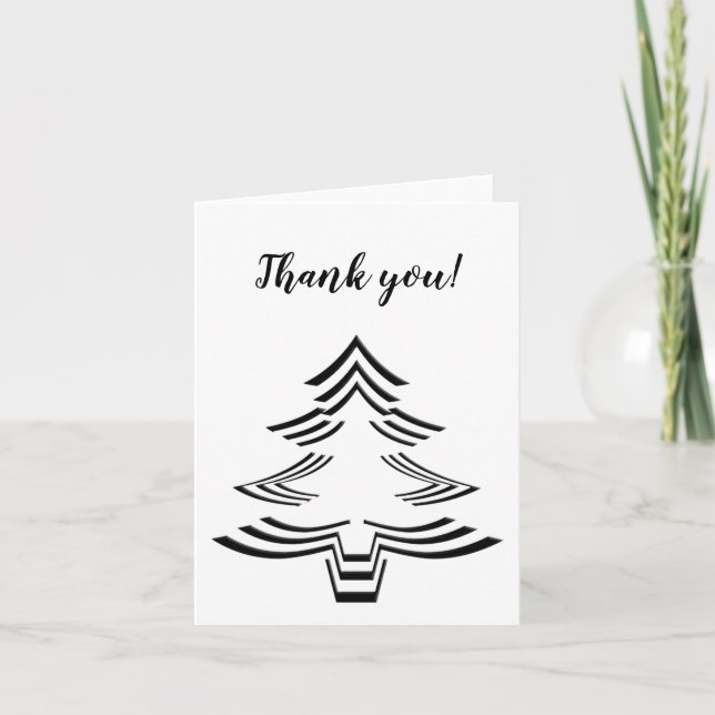 Thank You Black and White Christmas Tree Pattern Card (Front)