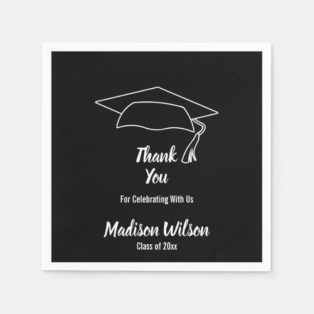 Thank You Black and White Graduation Graduate Name Napkin (Front)