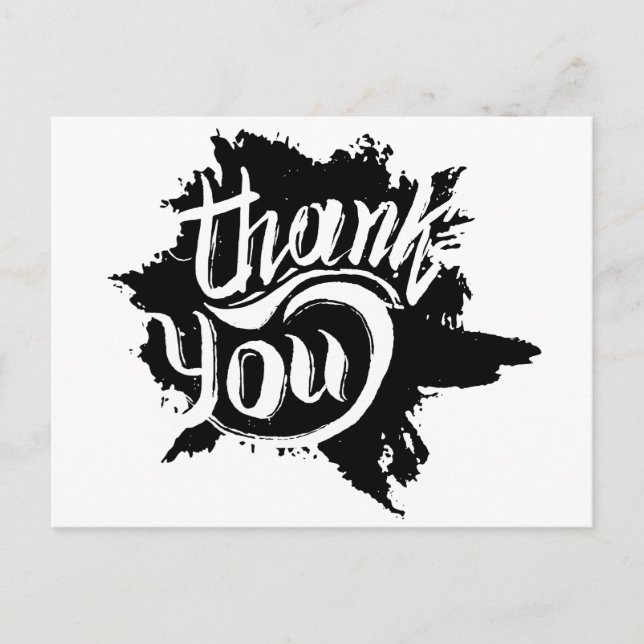 Thank You Black And White Paint Splatter Wedding Postcard (Front)