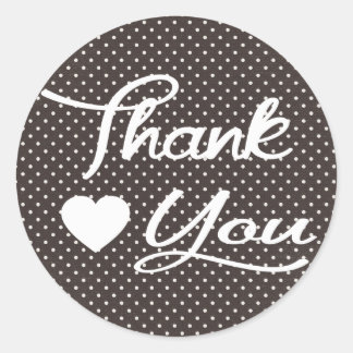 Thank You Black And White Polka Dot Heart Stickers