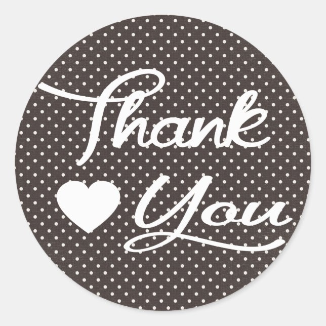 Thank You Black And White Polka Dot Heart Stickers (Front)