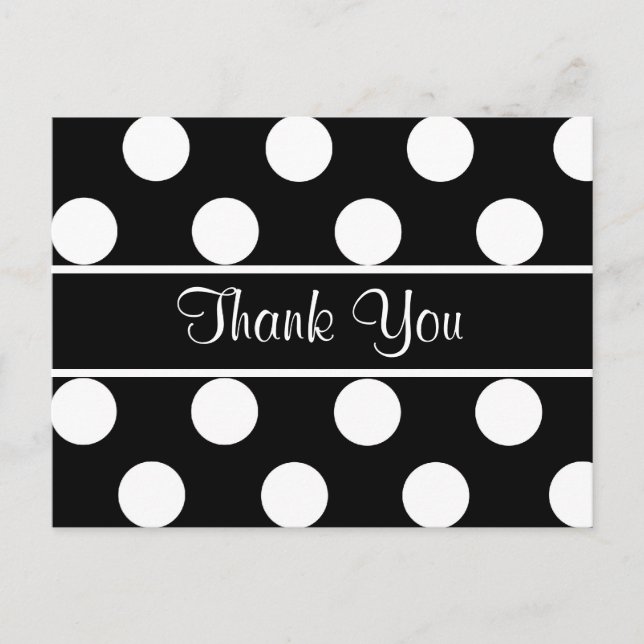 Thank You Black And White Polka Dot Postcard (Front)