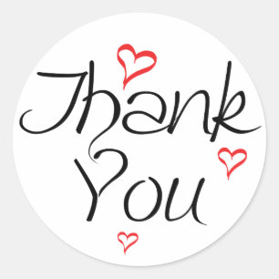 Thank You Black And White Red Hearts Classic Round Sticker