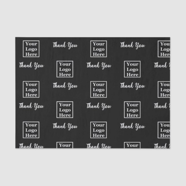 Thank You Black and White Scrip Business Logo Tissue Paper (Front)