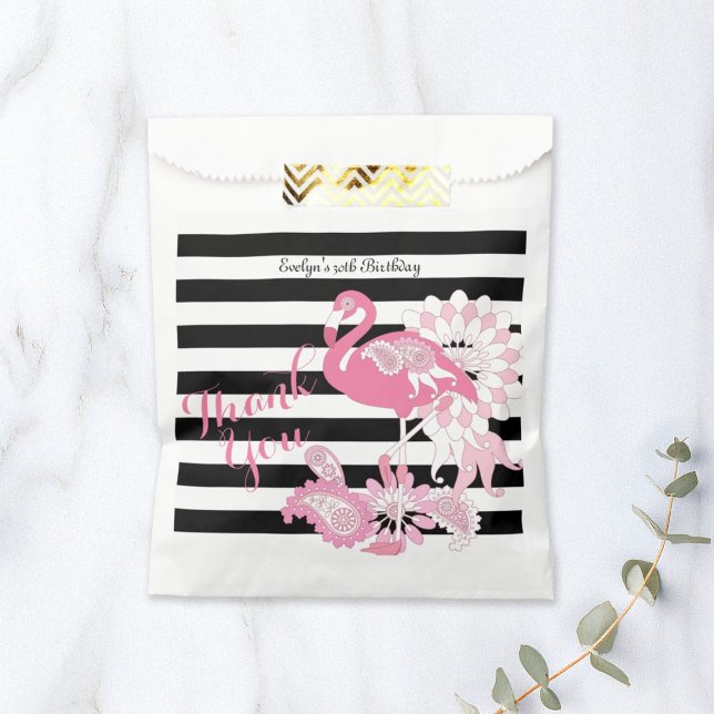 Thank You Black and White Stripe Pink Flamingo Favour Bags (Creator Uploaded)