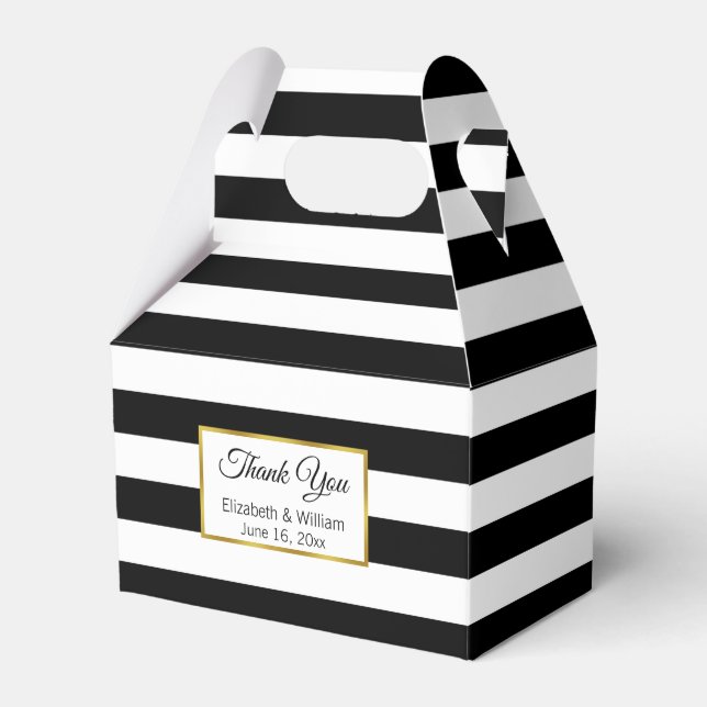 Thank You Black and White Striped Wedding Favour Box (Front Side)