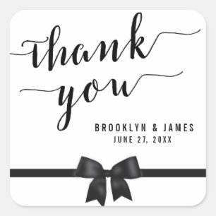 Thank You Black And White Wedding Stickers Bow