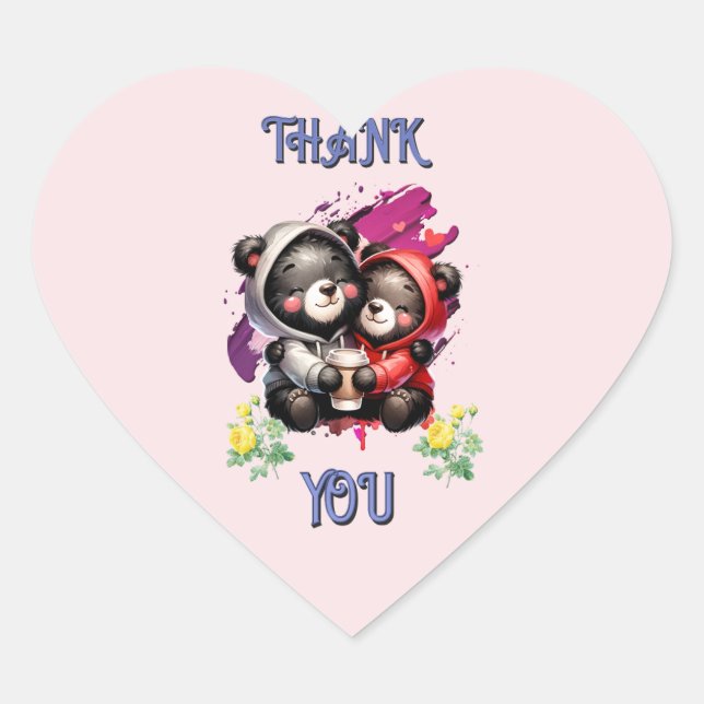 THANK YOU BLACK BEAR CUDDLES COFFEE HEART STICKER (Front)