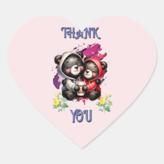 THANK YOU BLACK BEAR CUDDLES COFFEE HEART STICKER