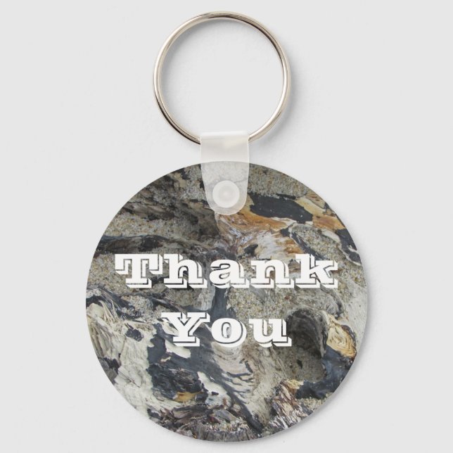 Thank You Black Brown Driftwood Pattern Thanks Key Ring (Front)