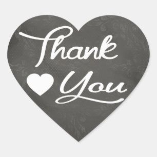 Thank You Black Chalkboard Floral Heart Stickers