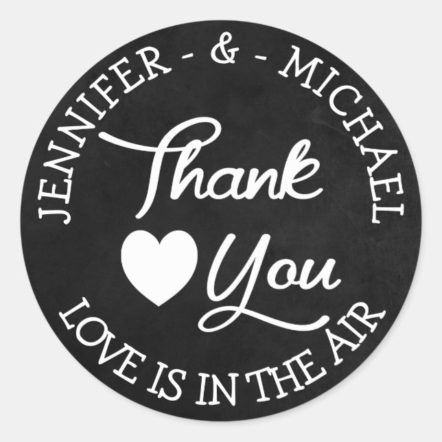 Thank You Black Chalkboard Personalised Wedding Classic Round Sticker (Front)