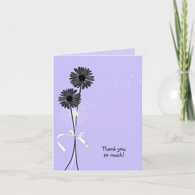 thank you black daisies and dandelion on purple card (Front)