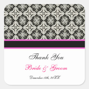 thank you black damask square sticker