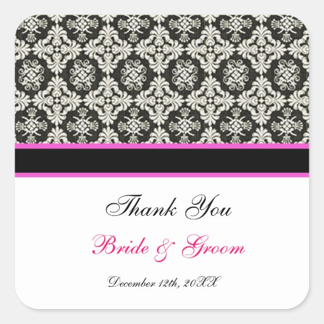 thank you black damask square sticker (Front)