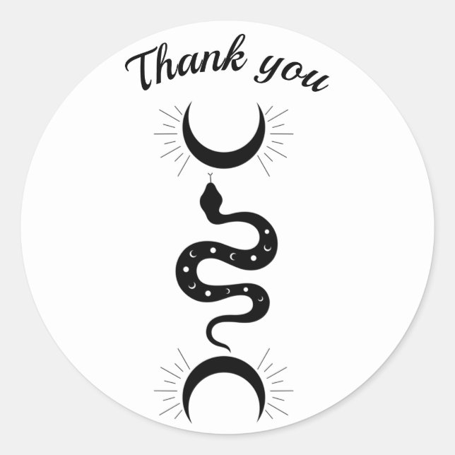 Thank you black drawing serpent crescent moons classic round sticker (Front)