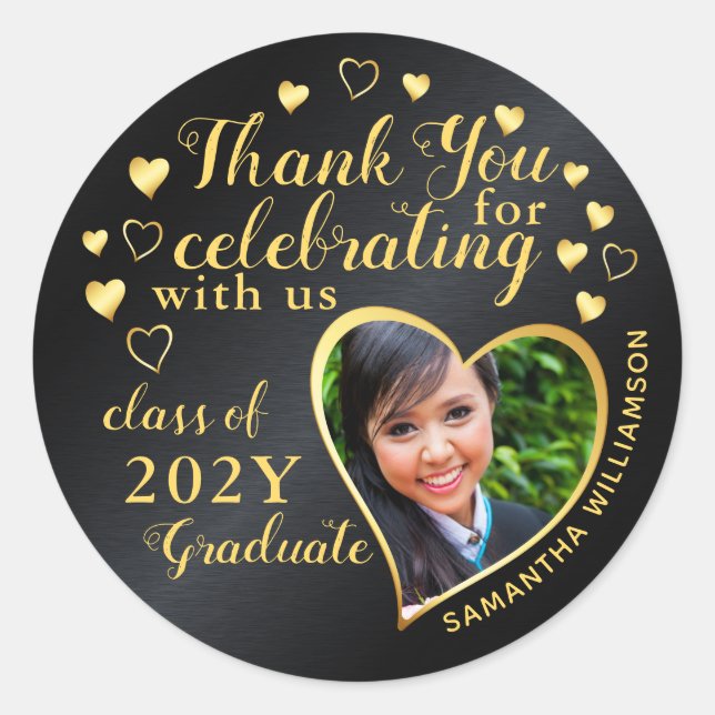 Thank You Black & Gold 2025 Party Graduation Favou Classic Round Sticker (Front)
