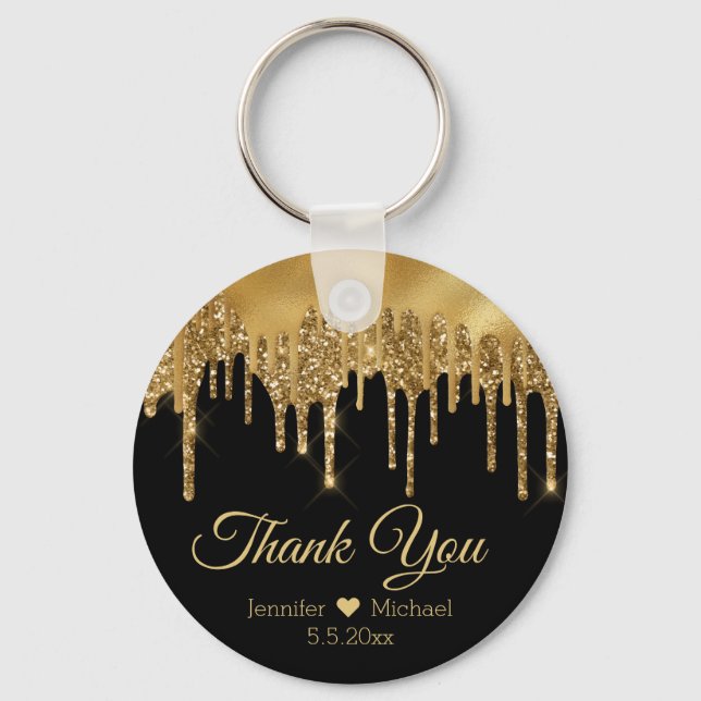 thank you black gold  dripping glitters wedding key ring (Front)